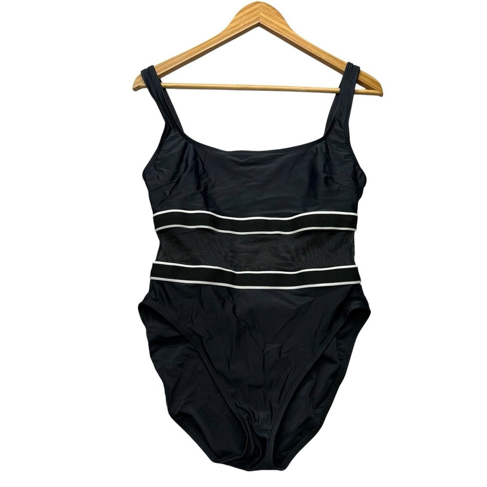 Anne Cole Womens Swimsuit 12 Black One Piece Swim Shelf Bra Modest Vintage